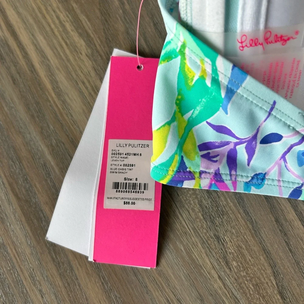 NWT Lilly Pulitzer Bikini Swim Leven Bandeau Top Blue Oasis Swim Shady Size 8 - Picture 7 of 11